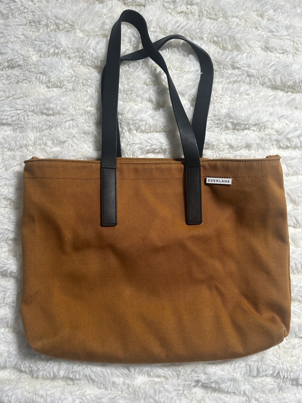 Everlane Canvas Tote in Camel and Black
